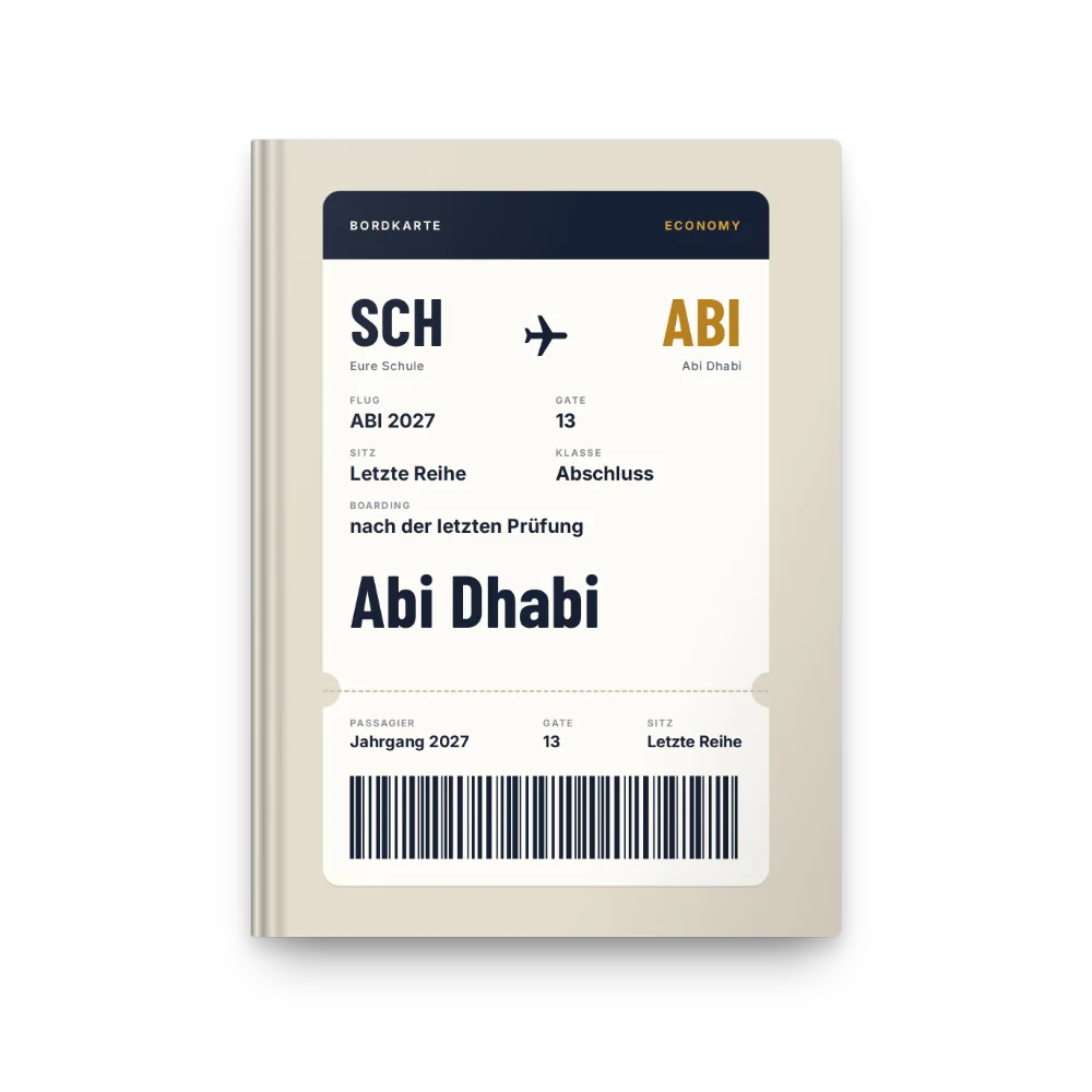 Abibuch-Cover „Abi Dhabi“: Bordkarte SCH → ABI