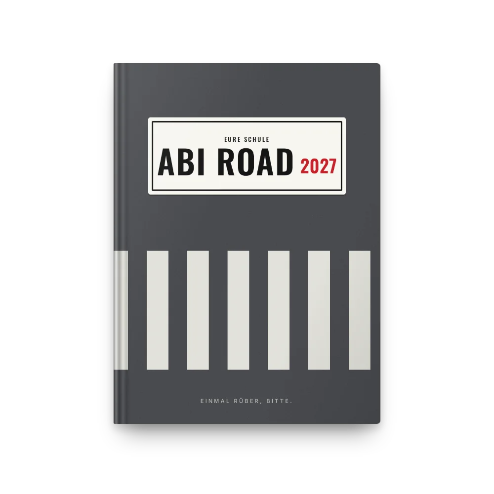 Abibuch-Cover „Abi Road“: Straßenschild über Zebrastreifen
