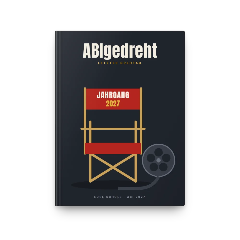 Abibuch-Cover „ABIgedreht“: Regiestuhl „Jahrgang 2027“ mit Filmrolle
