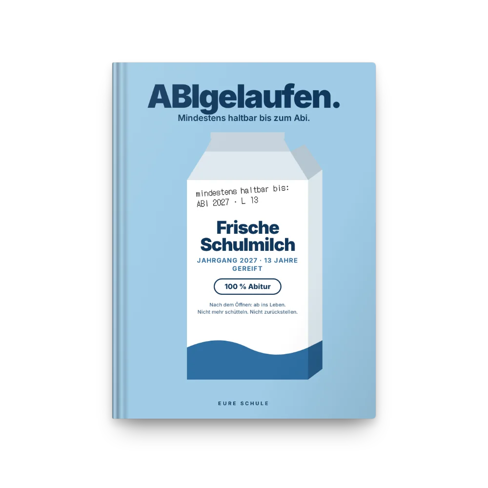 Abibuch-Cover „ABIgelaufen.“: Milchkarton Frische Schulmilch