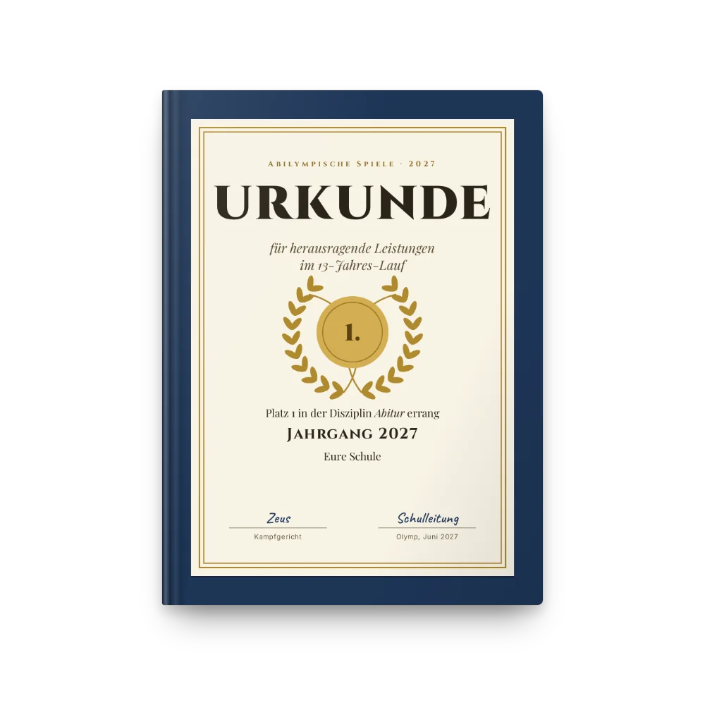 Abibuch-Cover „Abilymp“: Siegerurkunde der Abilympischen Spiele