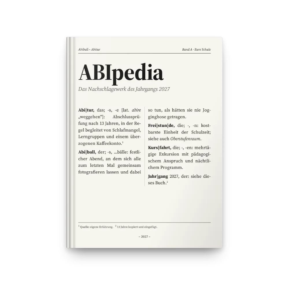 Abibuch-Cover „ABIpedia“: Gedruckte Lexikonseite