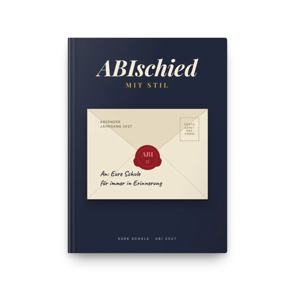 Abibuch-Cover „ABIschied mit Stil“: Briefumschlag mit Wachssiegel ABI 27