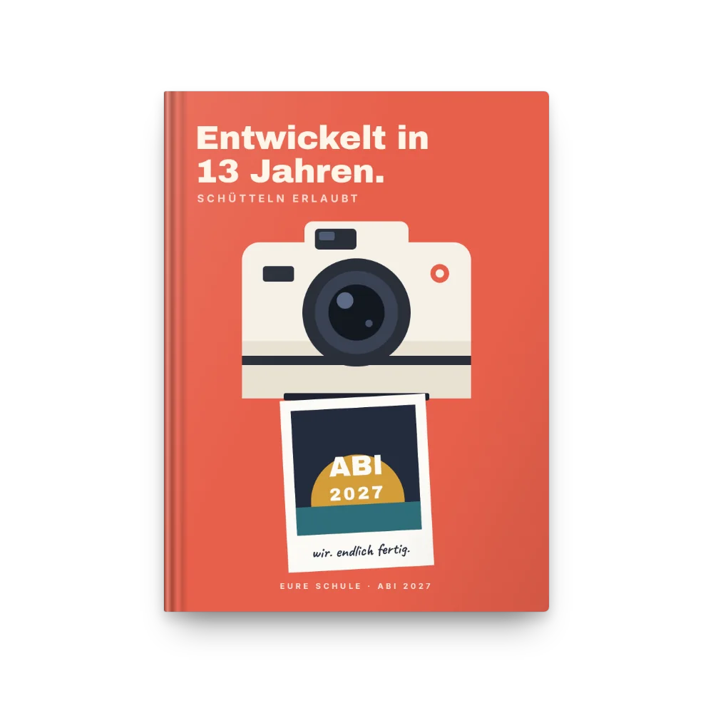Abibuch-Cover „Entwickelt in 13 Jahren“: Sofortbildkamera druckt das Foto ABI 2027