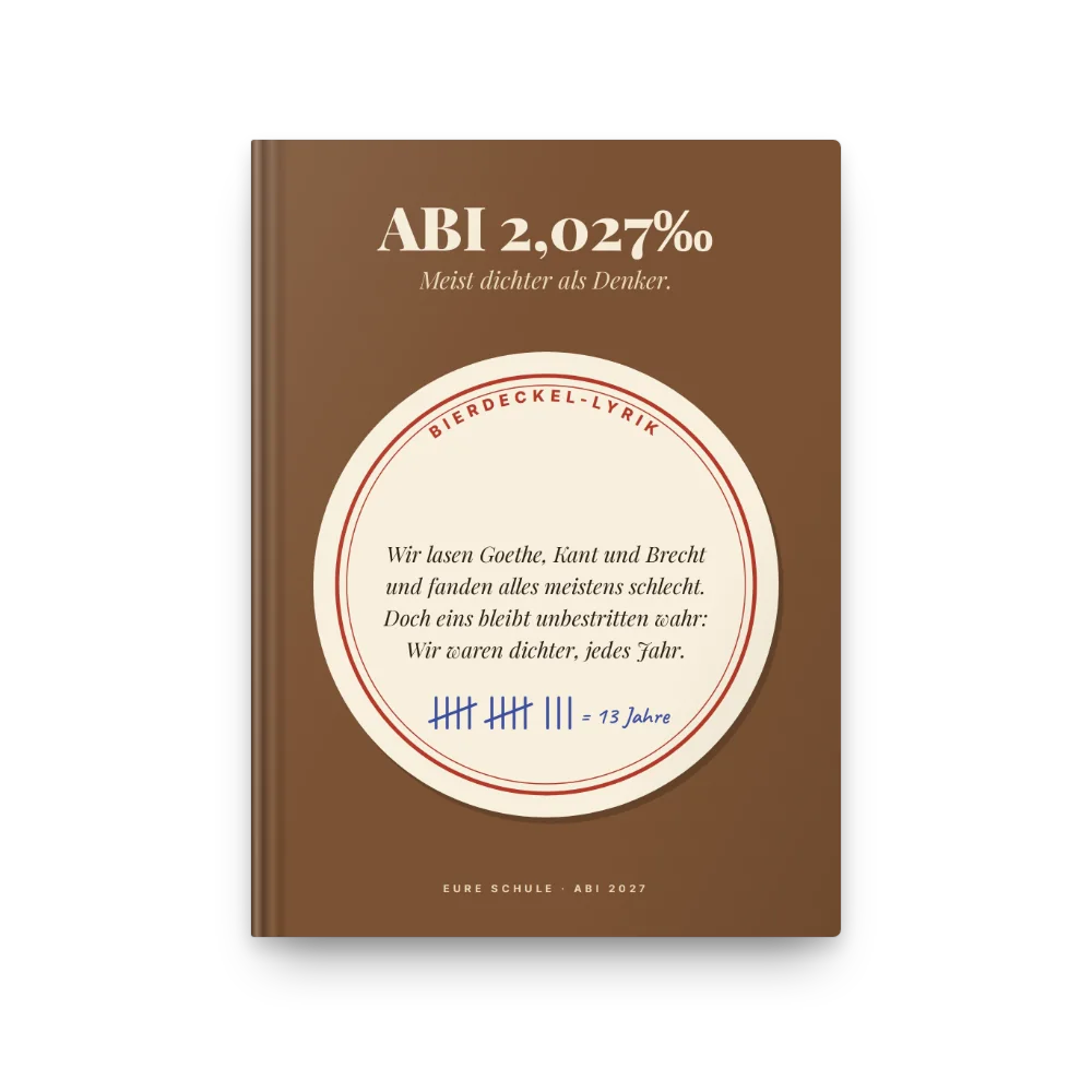 Abibuch-Cover „ABI 2,027‰ – Meist dichter als Denker“: Bierdeckel-Lyrik